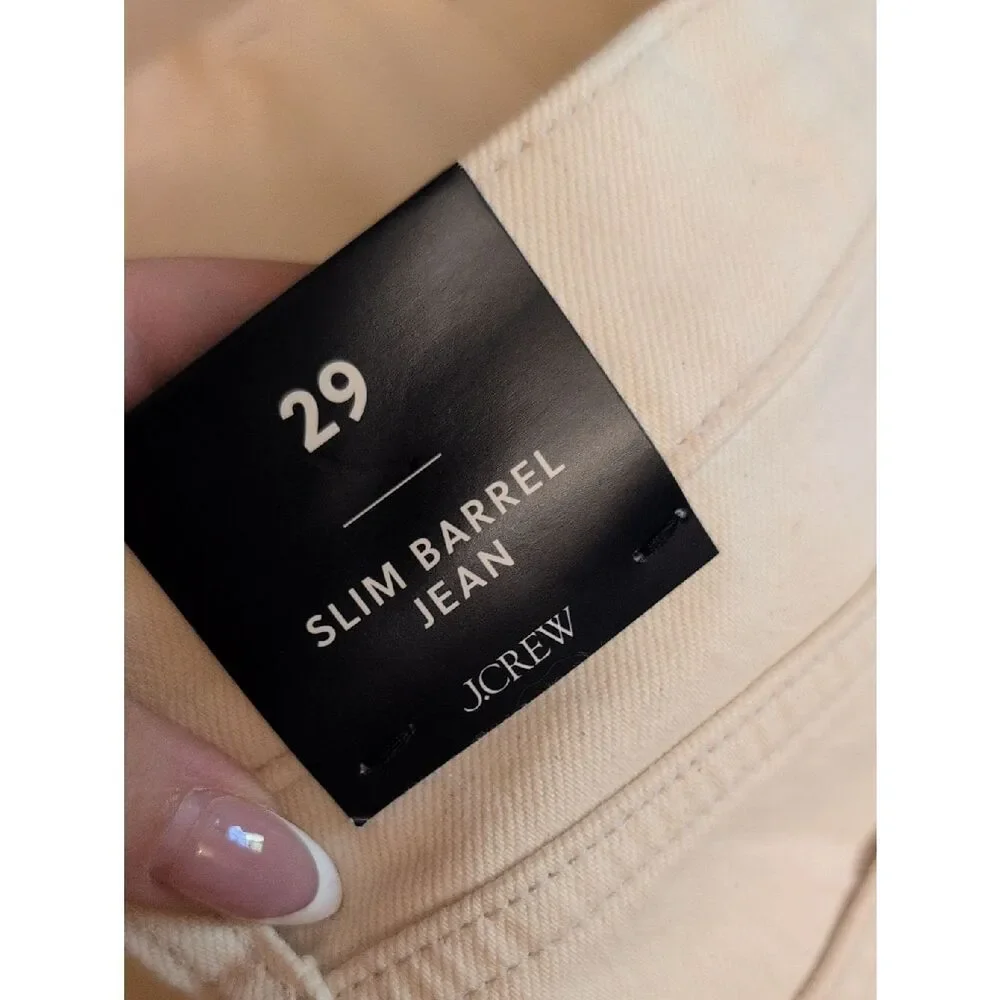 NWT J. Crew Slim Barrel Jean Ecru Beige White Petite Size 29